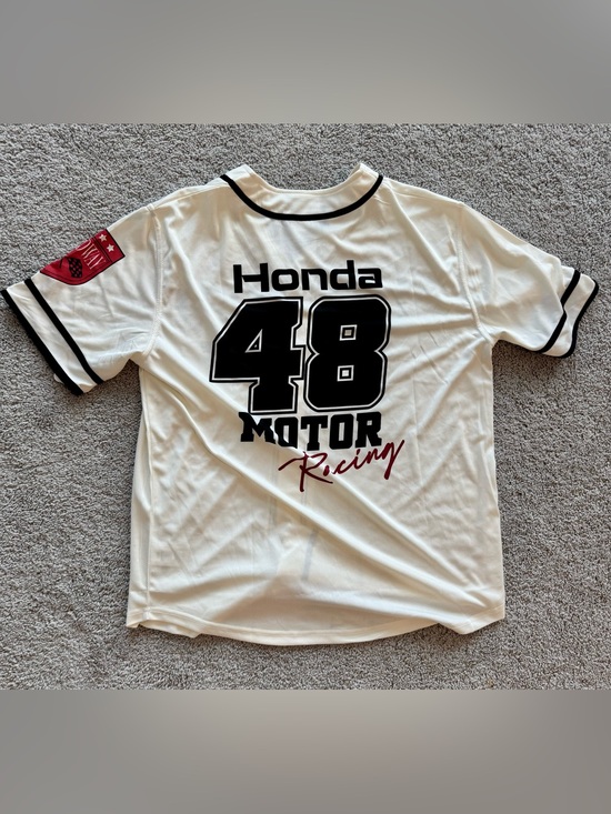 Honda Other - Honda Motor Racing #48 Off-white Button Up Mens MED Jersey. Speedway Patch. NWT